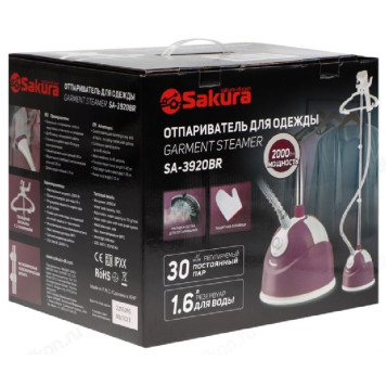 Отпариватель SAKURA-3920BR, 2000 Вт, 1.6 л, розовый-8