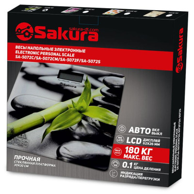 Весы напольн 180кг элек бамбук SAKURA SA-5072S-1