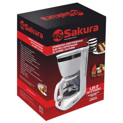 Кофеварка капельная SAKURA SA-6109BK 1,25л-2