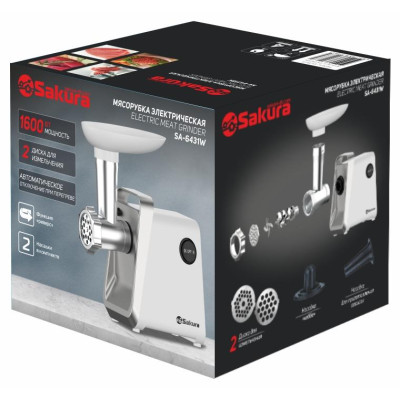Мясорубка 1600Вт реверс +компл нас SAKURA SA-6431W-1