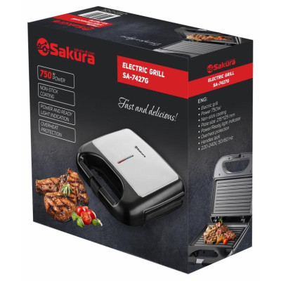 Электрогриль 750Вт антипригар.покрытие SAKURA SA-7427G-1