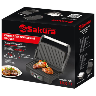 Электрогриль 1600 Вт антипригар.покрытие SAKURA SA-7656-1