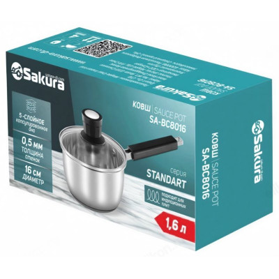 Ковш SAKURA SA-BC8016 STANDART 1, 6л 16см нерж/стекл.крышка-1