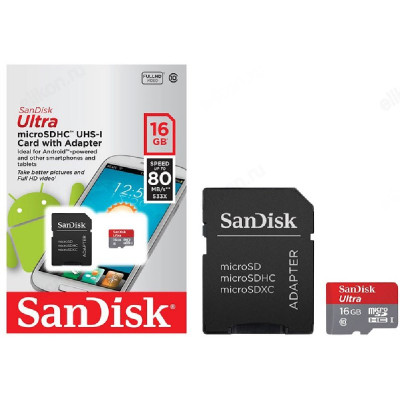 Карта MicroSD 16GB SanDisk Ultra Class10+адаптер
