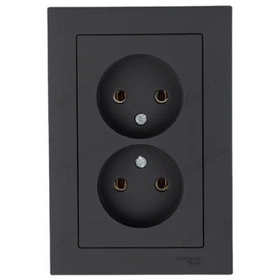 Розетка двойная без заземления SE AtlasDesign, Карбон 16А, в сборе