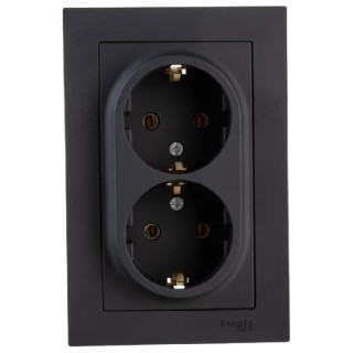 Розетка двойная с заземлением SE AtlasDesign, Карбон, 16А, в сборе