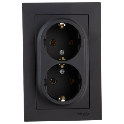 Розетка двойная с заземлением SE AtlasDesign, Карбон, 16А, в сборе