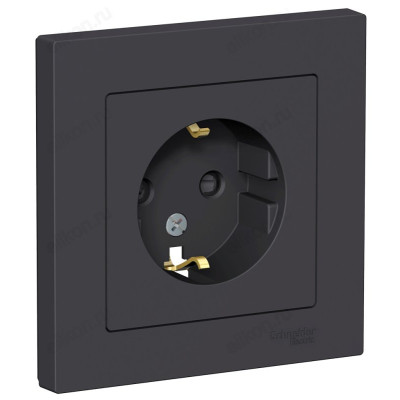 Розетка с заземлением SE AtlasDesign 16А, со шторками, в сборе, Карбон