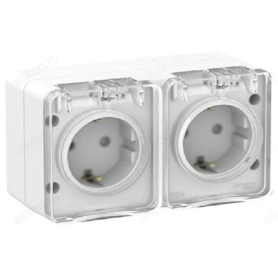 Розетка наружная 2-ая с/з, со шторками SE AtlasDesign Profi54 16А, 250В, IP54, белая