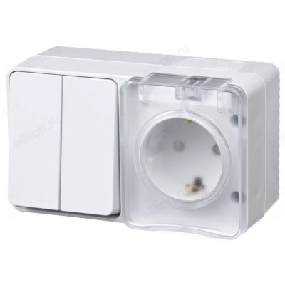 Розетка наружная блок: Розетка с/з со шт. + выключатель 2-клавишный SE AtlasDesign Profi54 10А, бел