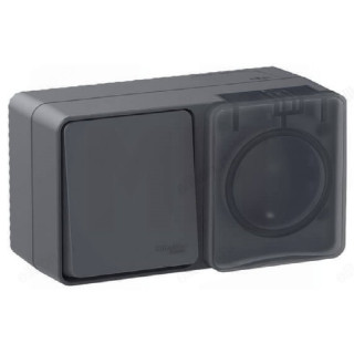 Розетка наружная блок: Розетка с/з со шт. + выключатель 1-клавишный SE AtlasDesign Profi54 10А, Антр