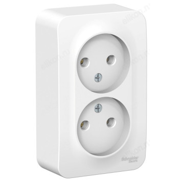 Розетка наружная 2-ая б/з, без шторок SE Blanca 16А, 250В, изолир. пластина, белая