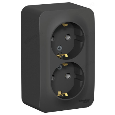 Розетка наружная 2-ая с/з, без шторок SE Blanca 16А, 250В, изолир. пластина, Антрацит