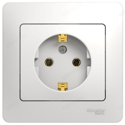 Розетка с заземлением SE Glossa, в сборе с рамкой, белая