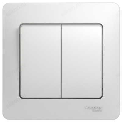 Выключатель 2-клавишный SE Glossa, сх.5, 10АХ, в сборе с рамкой, белый
