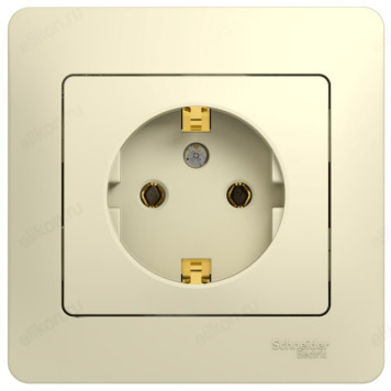Розетка с заземлением SE Glossa, в сборе с рамкой, беж