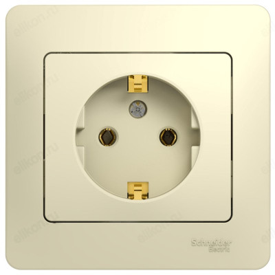 Розетка с заземлением SE Glossa, в сборе с рамкой, беж