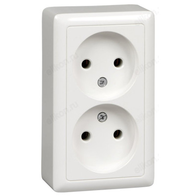 Розетка наружная 2-ая б/з, без шторок SE Wessen ХИТ 16А, 250В, изолир. пластина, белая