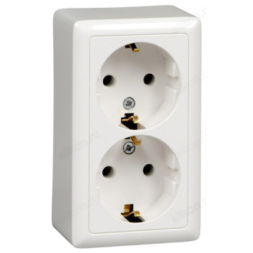 Розетка наружная 2-ая с/з, без шторок SE Wessen ХИТ 16А, 250В, изолир. пластина, белая