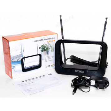 Антенна комнатная DVB-T2 и ДМВ+МВ активная Сигнал SAI-119-4