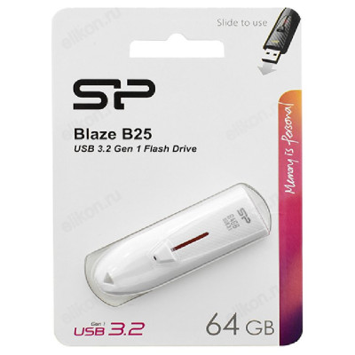 Память USB  64GB Silicon Power BLAZE B25 White (SP064GBUF3B25V1W)