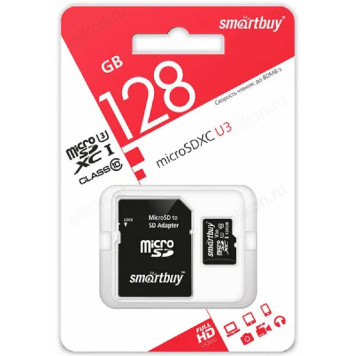 Карта MicroSD 128GB Smartbuy Class10+адаптер