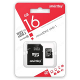Карта MicroSD 16GB Smart Buy Class10+адаптер