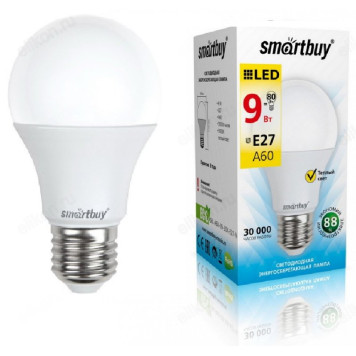 Лампа светодиодная LED E27 A60 9W 30K Smartbuy