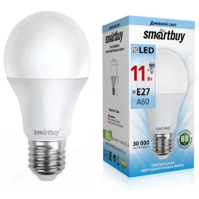 Лампа светодиодная LED E27 A60 11W 40K Smartbuy