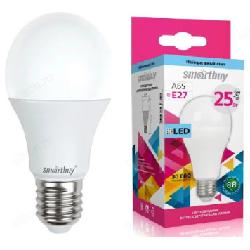 Лампа светодиодная LED E27 A65 25W 4K Smartbuy