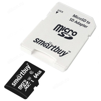 Карта MicroSD  64GB Smartbuy Class10 PRO U3 R/W:90/70 MB/s + адаптер SD-1