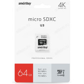 Карта MicroSD 64GB Smartbuy Class10 PRO U3 R/W:90/70 MB/s + адаптер SD Карта MicroSD 64GB Smartbuy Class10 PRO U3 R/W:90/70 MB/s + адаптер SD