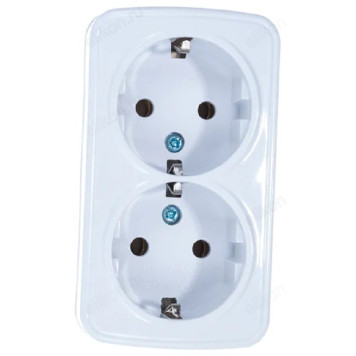 Розетка двойная с заземлением СОЮЗ Электра белая еврослот 0020-1