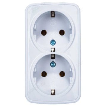 Розетка двойная с заземлением СОЮЗ Электра белая еврослот 0020