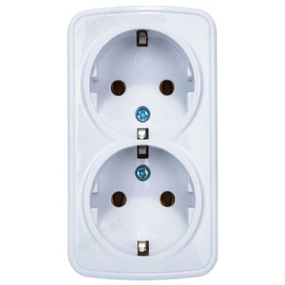 Розетка двойная с заземлением СОЮЗ Электра белая еврослот 0020