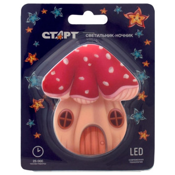 Ночник Старт NL 3LED Гриб-домик красный С/156571-1