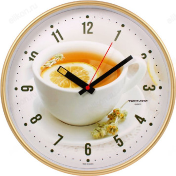 Часы настенные Тройка 77778721, пластик, золотистые