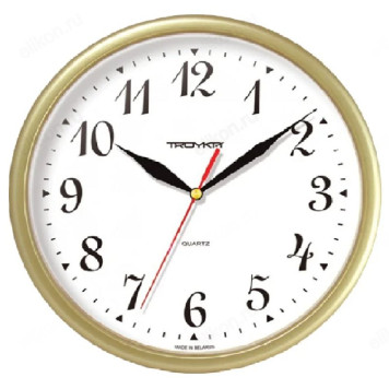 Часы настенные Тройка 91971913, пластик, золотистые