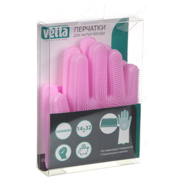Перчатки силиконовые с ворсом для мытья посуды VETTA 447-043-3