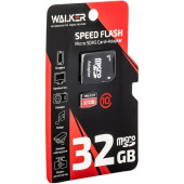 Карта MicroSD 32GB Walker Class10+адаптер
