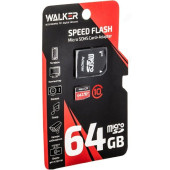 Карта MicroSD 64GB Walker Class10+адаптер