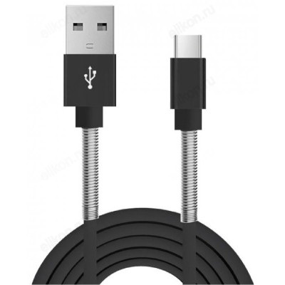 Кабель USB Walker C720 Type-C (1 м) с пружиной, черный-3