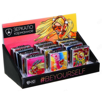 Зеркало карманное ЮниLook, пластик, стекло, 8х5,8см, 12 дизайнов-6