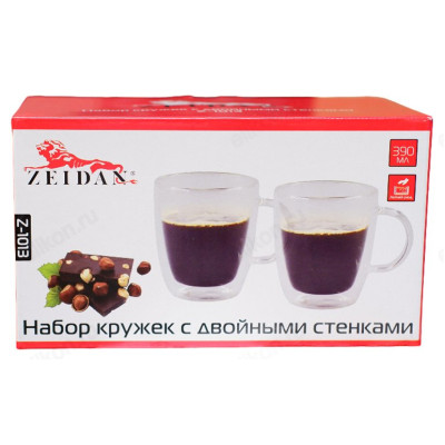 Кружка стекло двойная 390мл ZEIDAN Z-1013 2шт-2